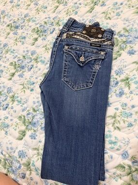 Miss Me Blue Denim Boot Cut Jeans with Embellished Back Pockets size 30” boot